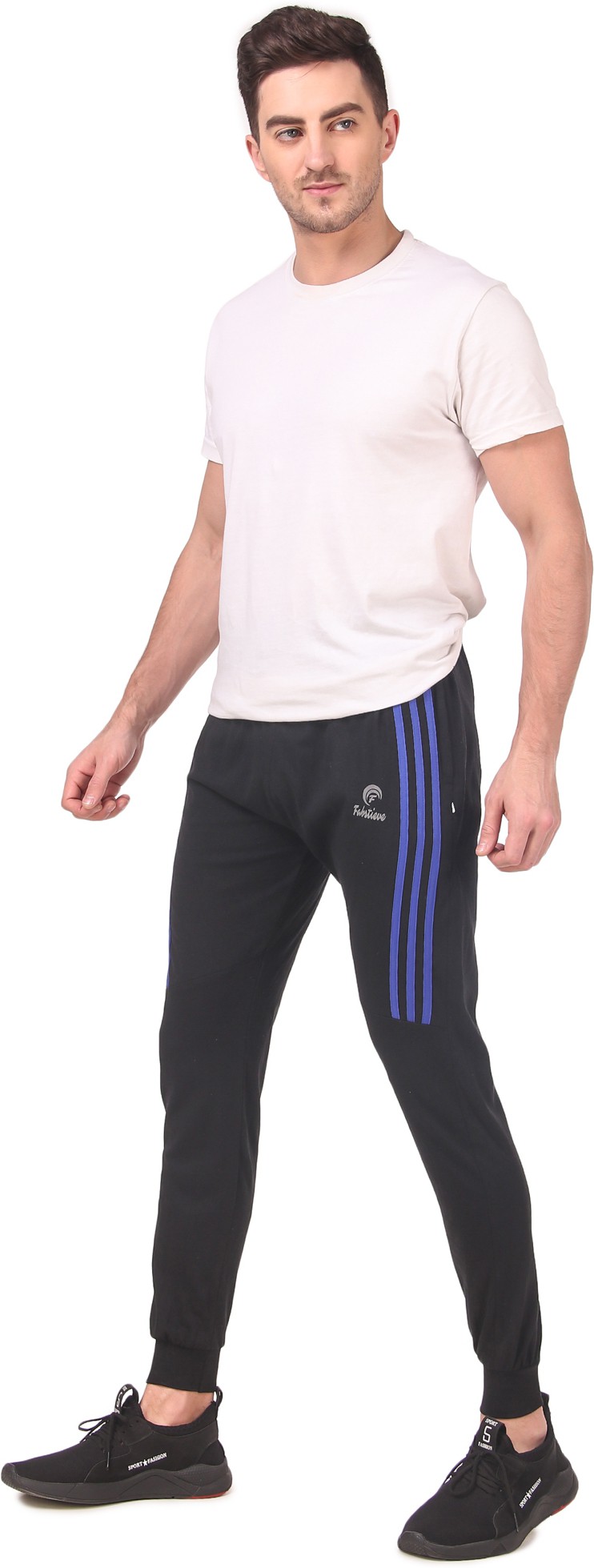 Black Pure Cotton Striped Track Pant For Men - Image 5