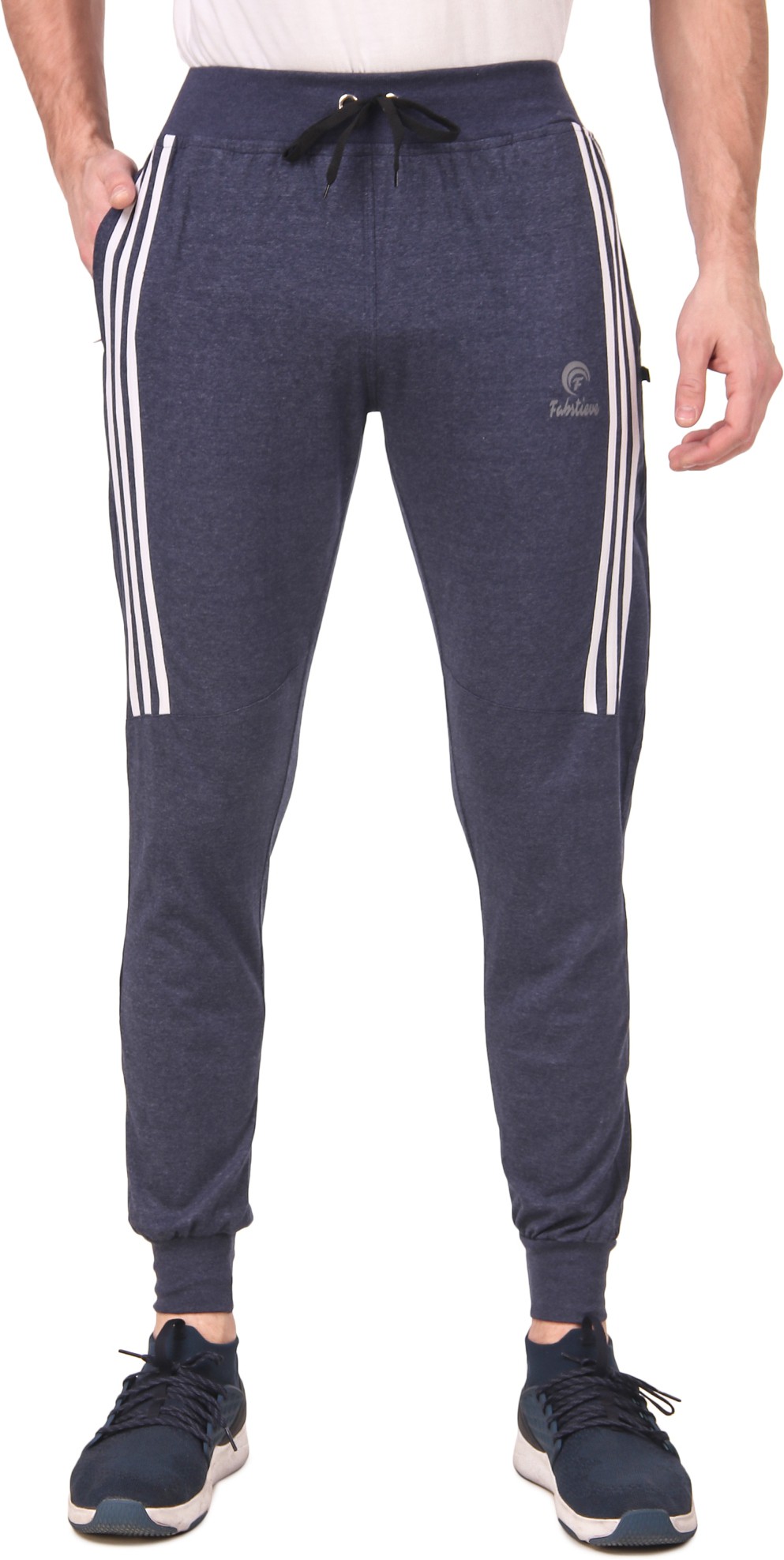 Black Pure Cotton Striped Track Pant For Men - Image 6