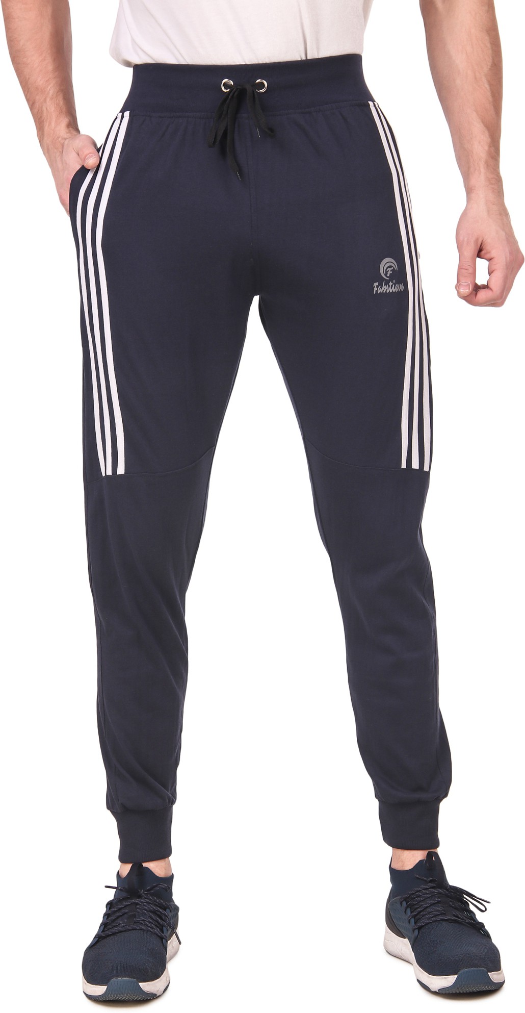 Black Pure Cotton Striped Track Pant For Men - Image 7