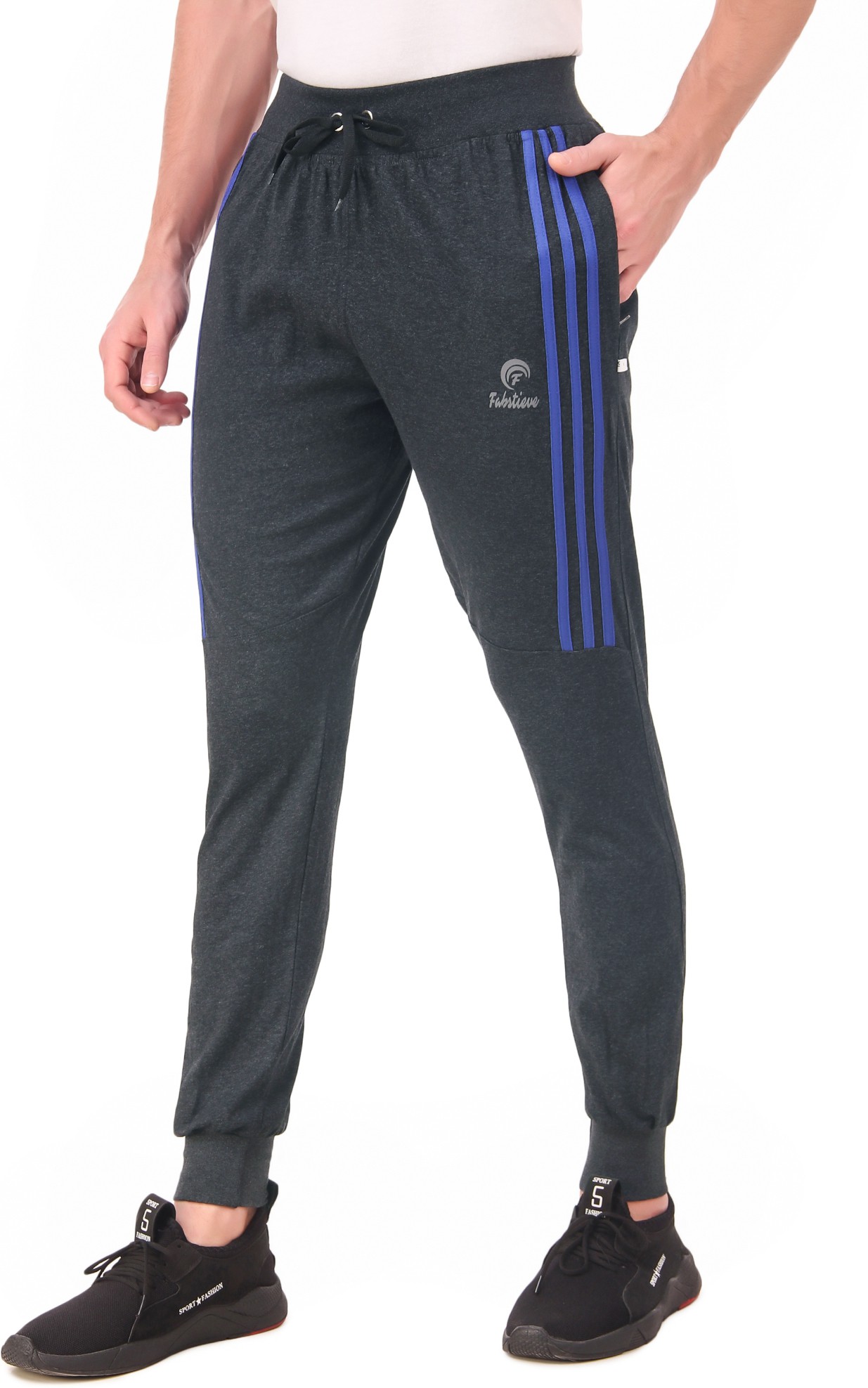 Black Pure Cotton Striped Track Pant For Men - Image 8