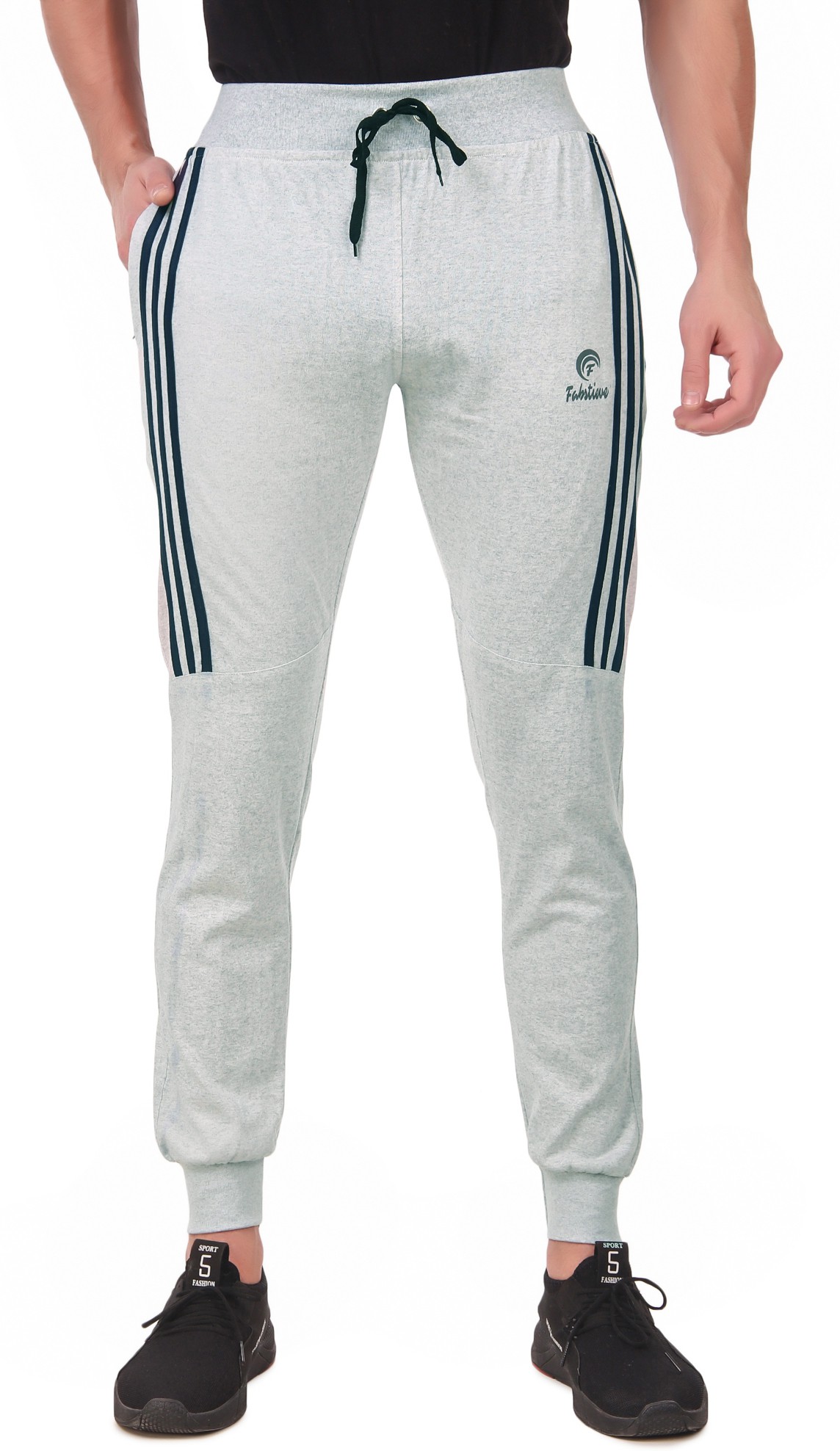 Black Pure Cotton Striped Track Pant For Men - Image 9