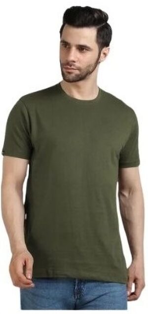 Green Cotton Blend Solid T-Shirt For Men