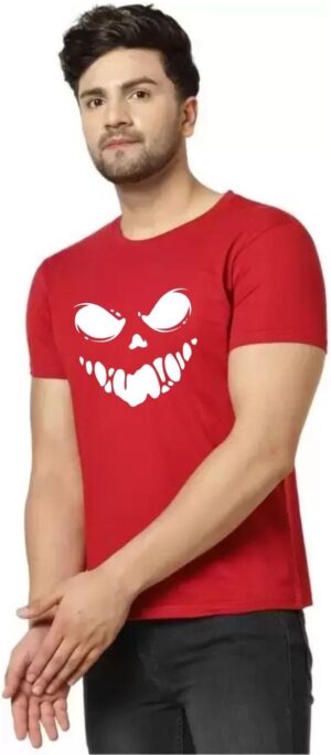 Red Cotton Blend Printed T-Shirt For Men