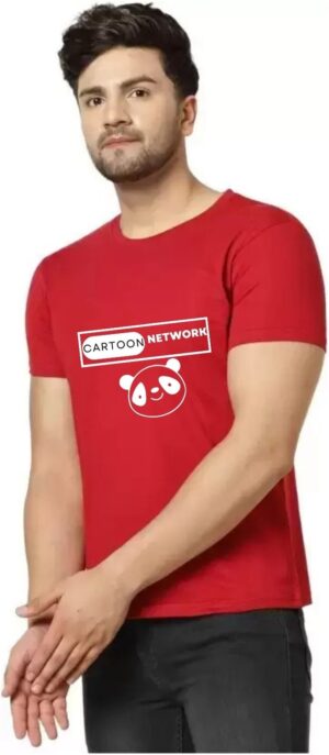 Red Cotton Blend Printed::Typography T-Shirt For Men