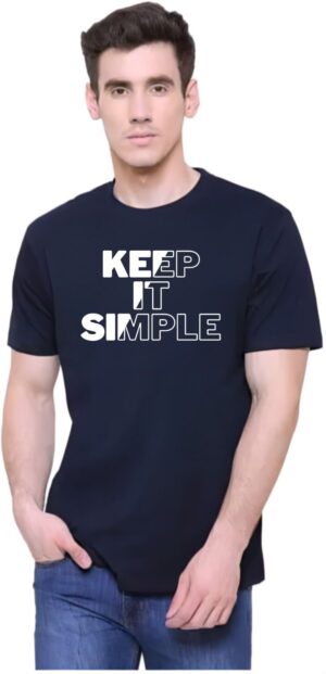 Navy Blue Cotton Blend Printed T-Shirt For Men