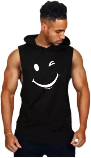 Black Polyester Printed Vest For Men