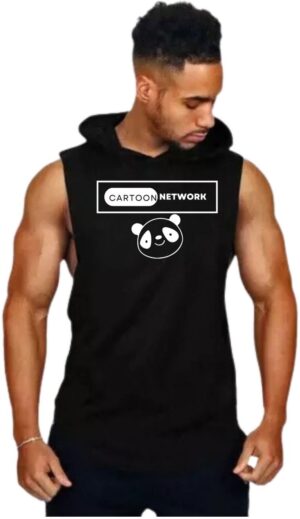 Black Polyester Printed Vest For Men