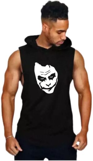 Black Polyester Printed Vest For Men