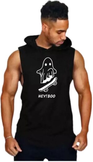 Black Polyester Printed Vest For Men