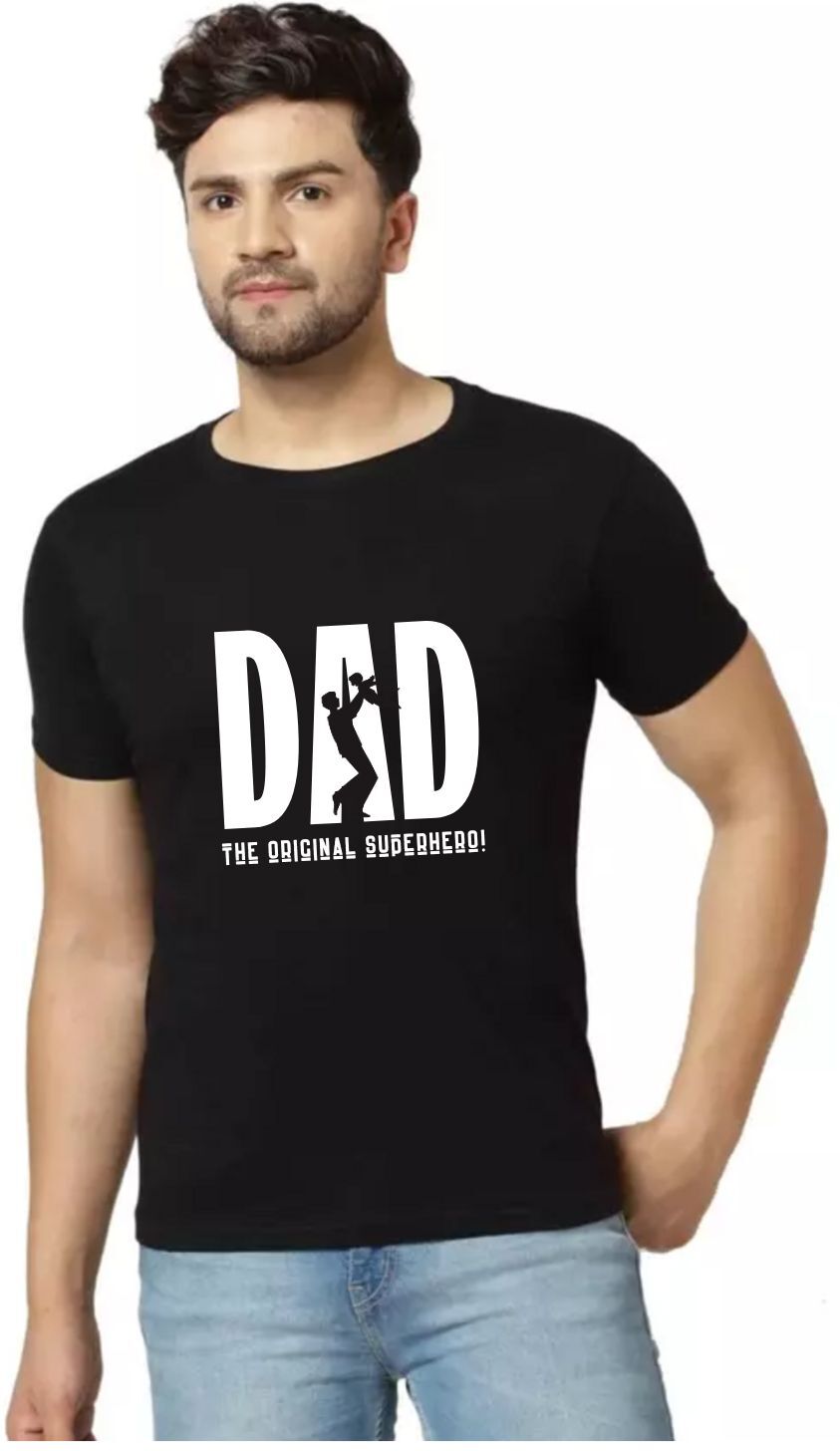 Black Cotton Blend Self Design T-Shirt For Men