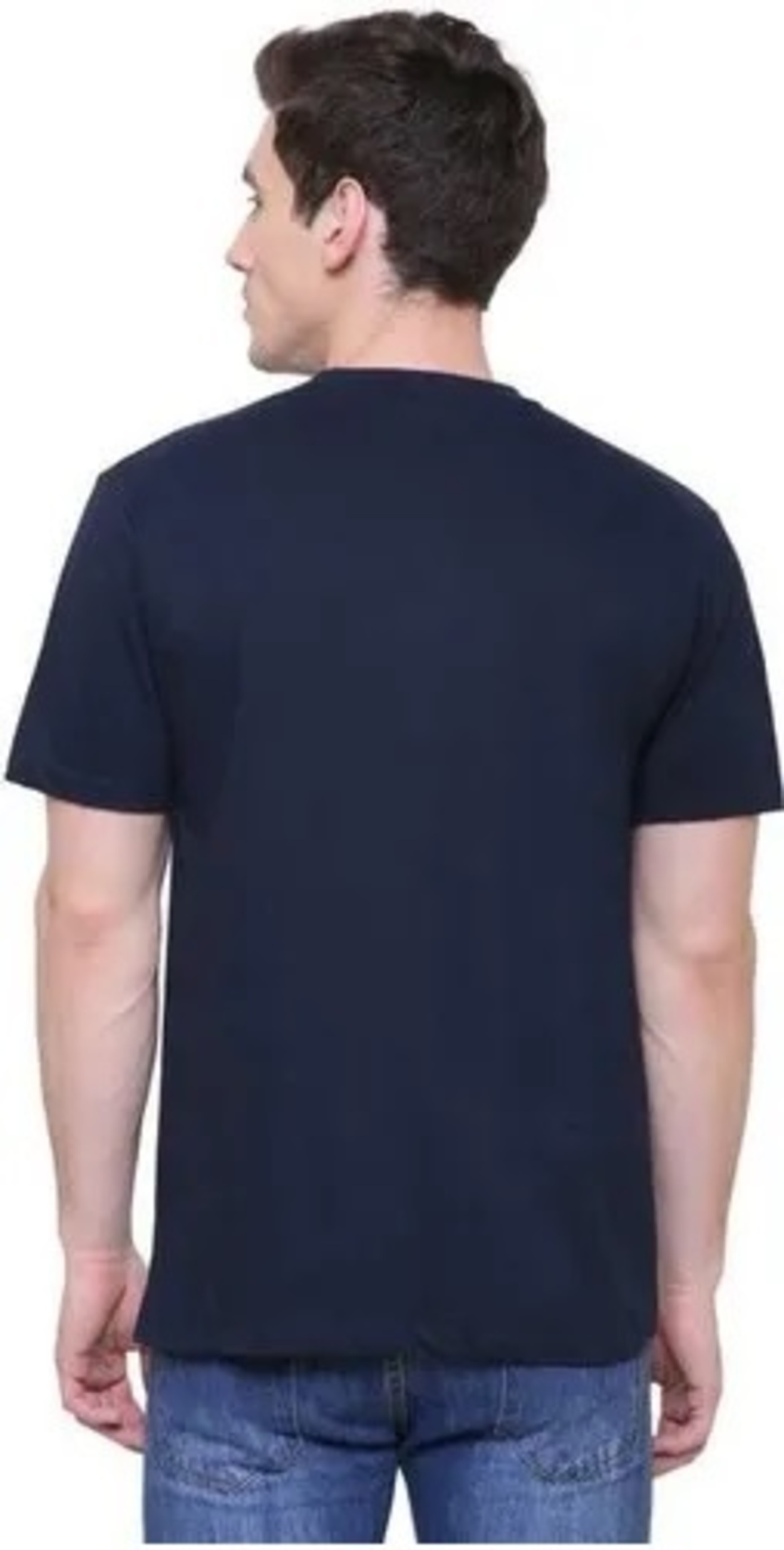 Black Cotton Blend Self Design T-Shirt For Men - Image 4