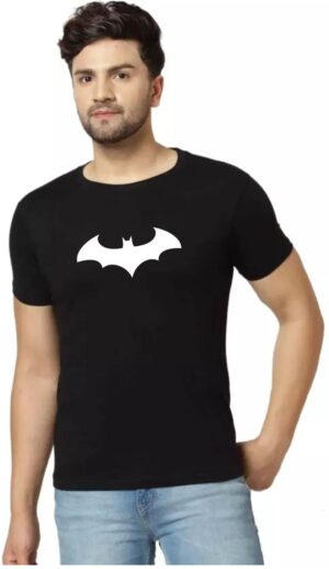 Black Cotton Blend Printed T-Shirt For Men