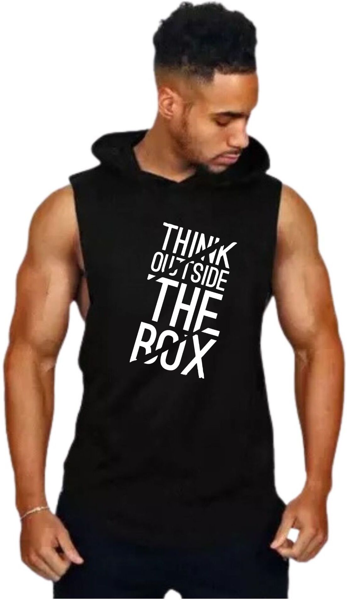 Black Polyester Printed Vest For Men