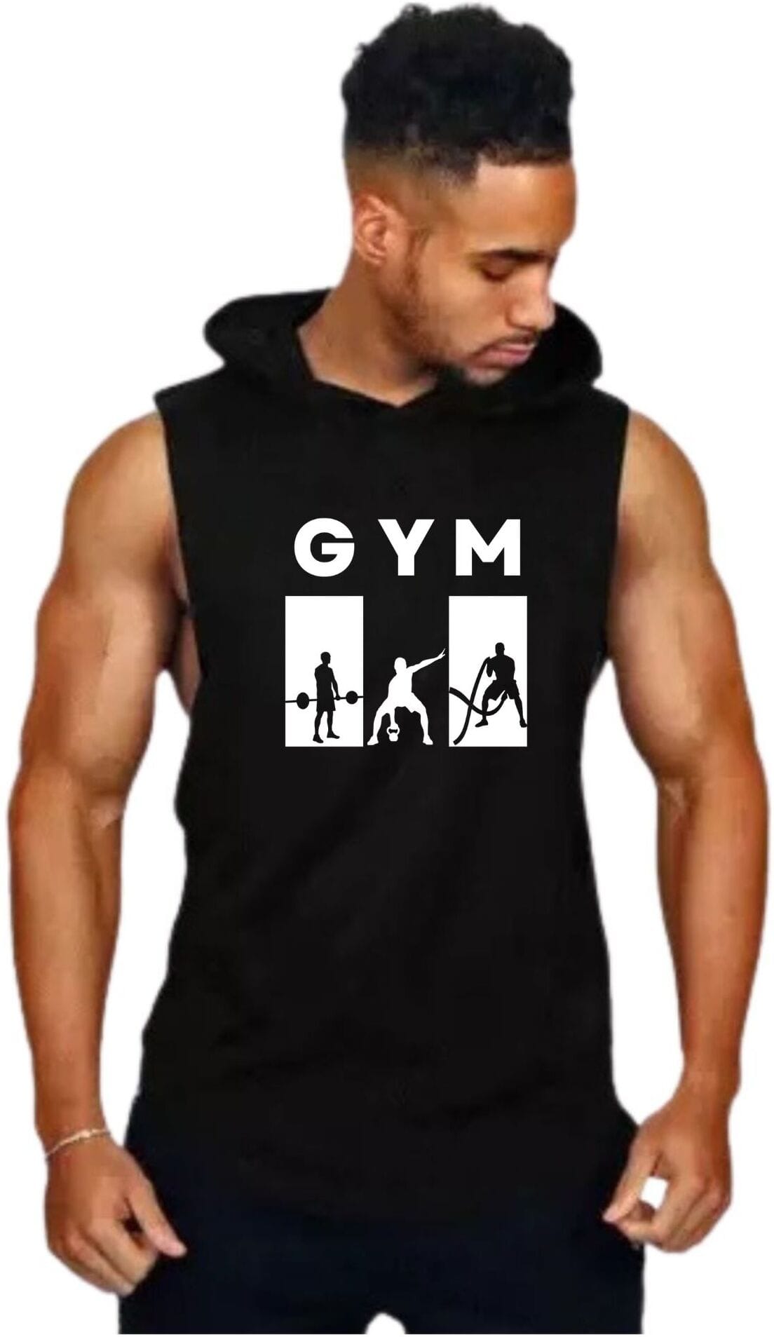 Black Polyester Printed Vest For Men