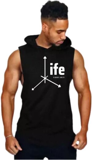 Black Polyester Printed Vest For Men