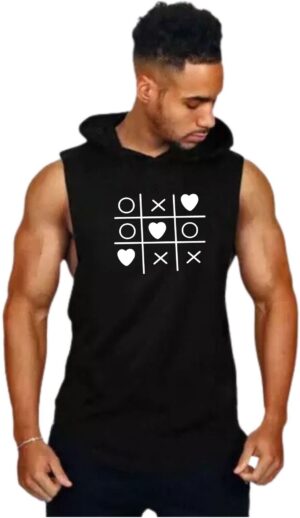 Black Polyester Printed Vest For Men