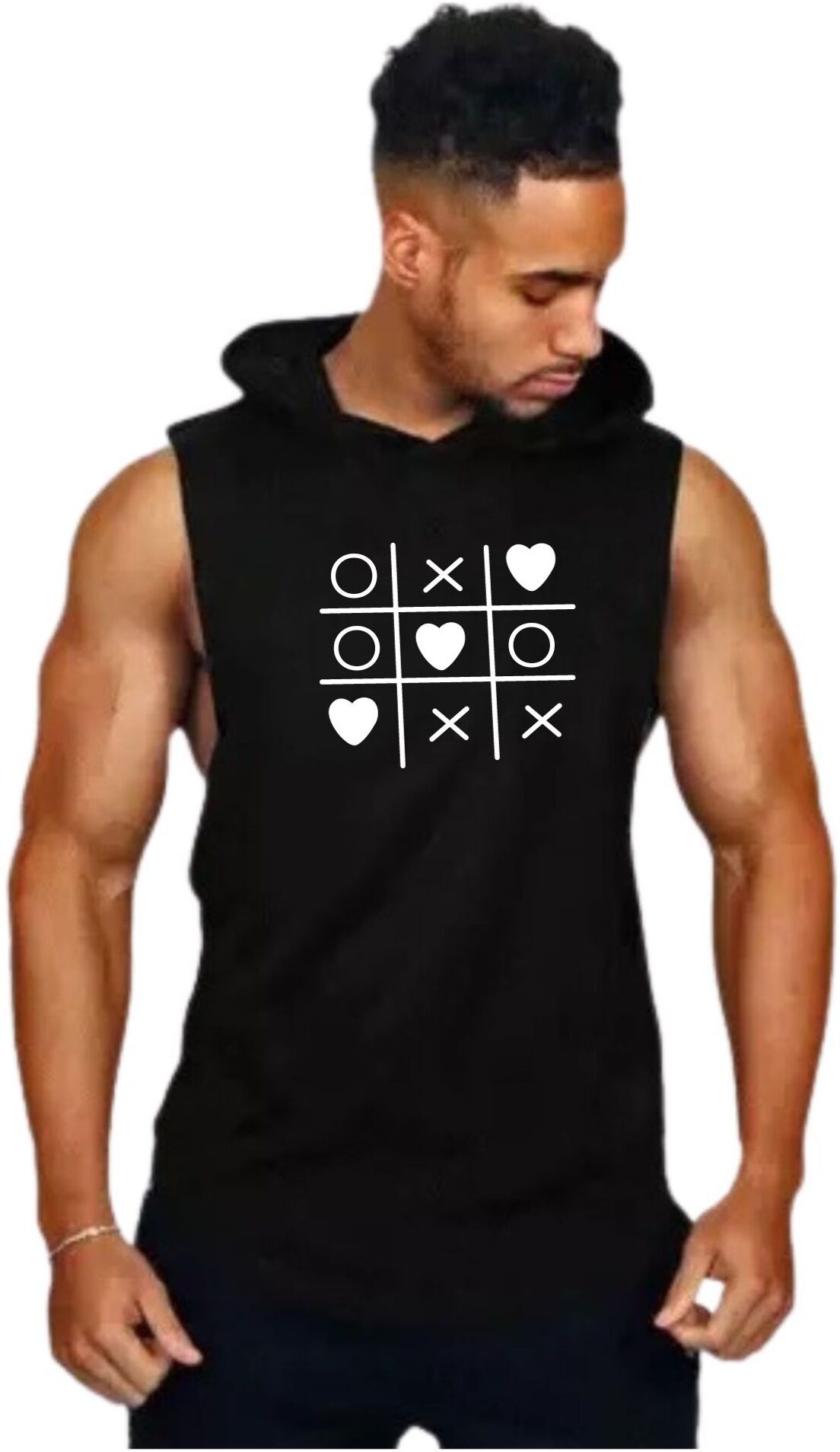 Black Polyester Printed Vest For Men