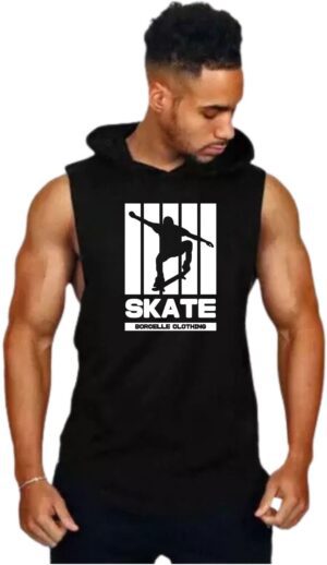 Black Polyester Printed Vest For Men