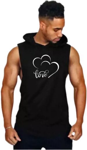 Black Polyester Printed Vest For Men