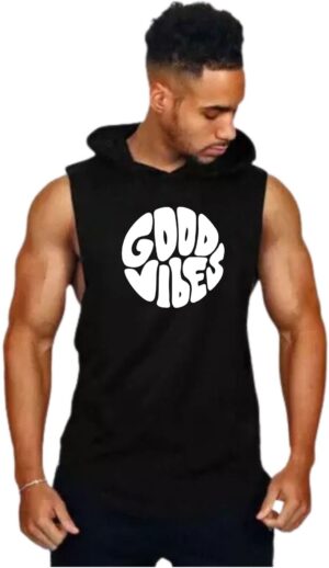 Black Polyester Printed Vest For Men