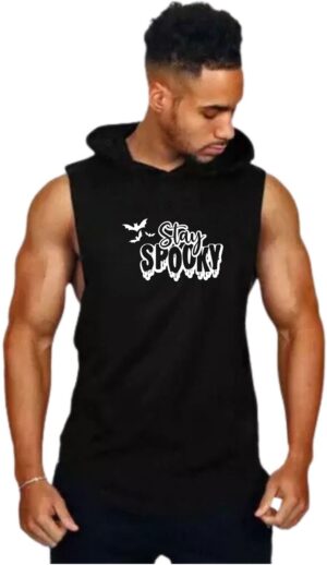 Black Polyester Printed Vest For Men