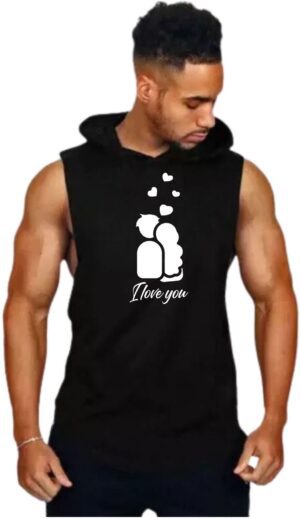 Black Polyester Graphic Print Vest For Men