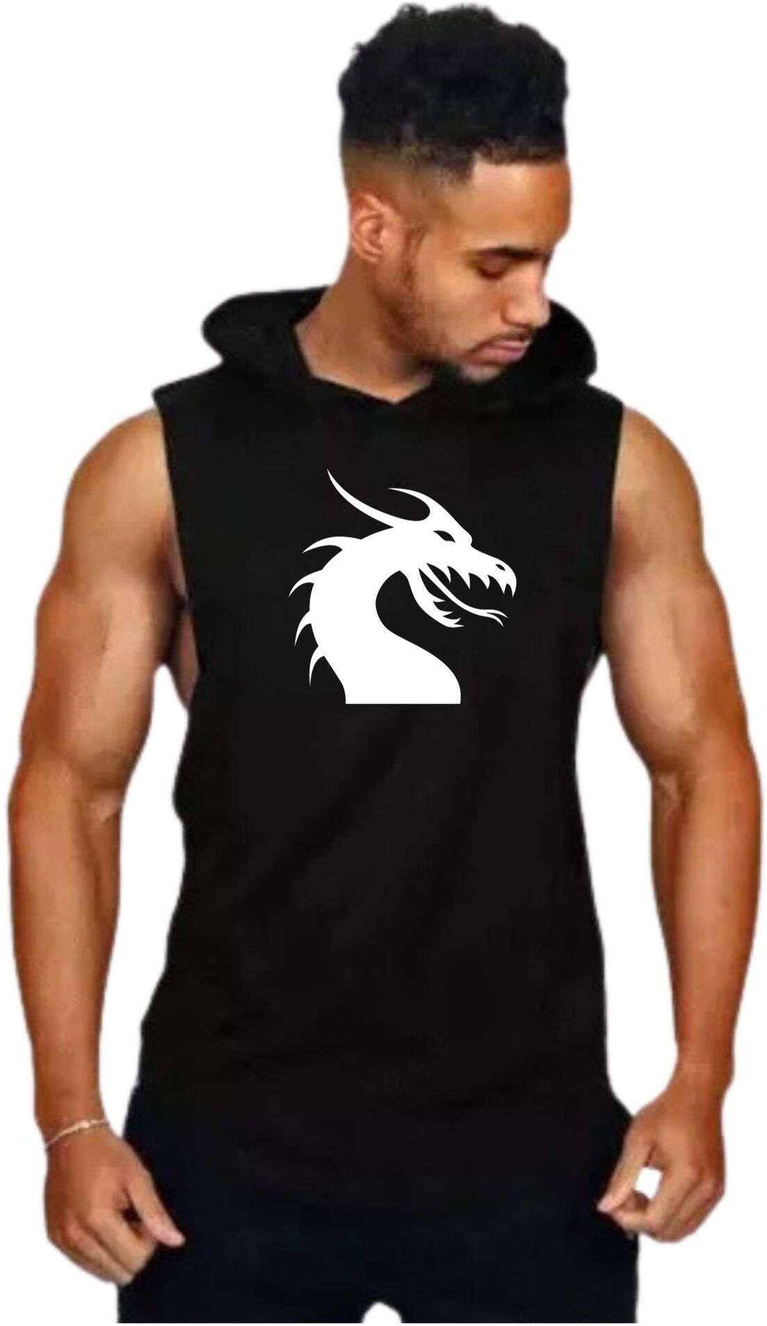 Black Polyester Blend Printed Vest For Men