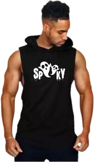 Black Polyester Printed Vest For Men
