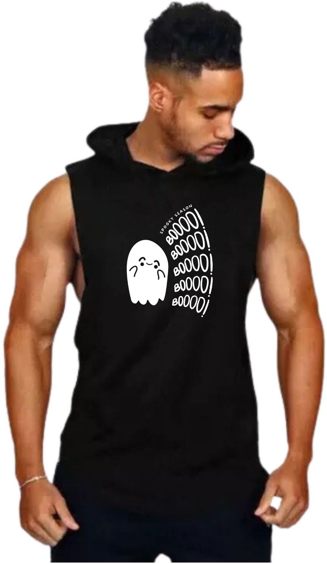 Black Polyester Printed Vest For Men