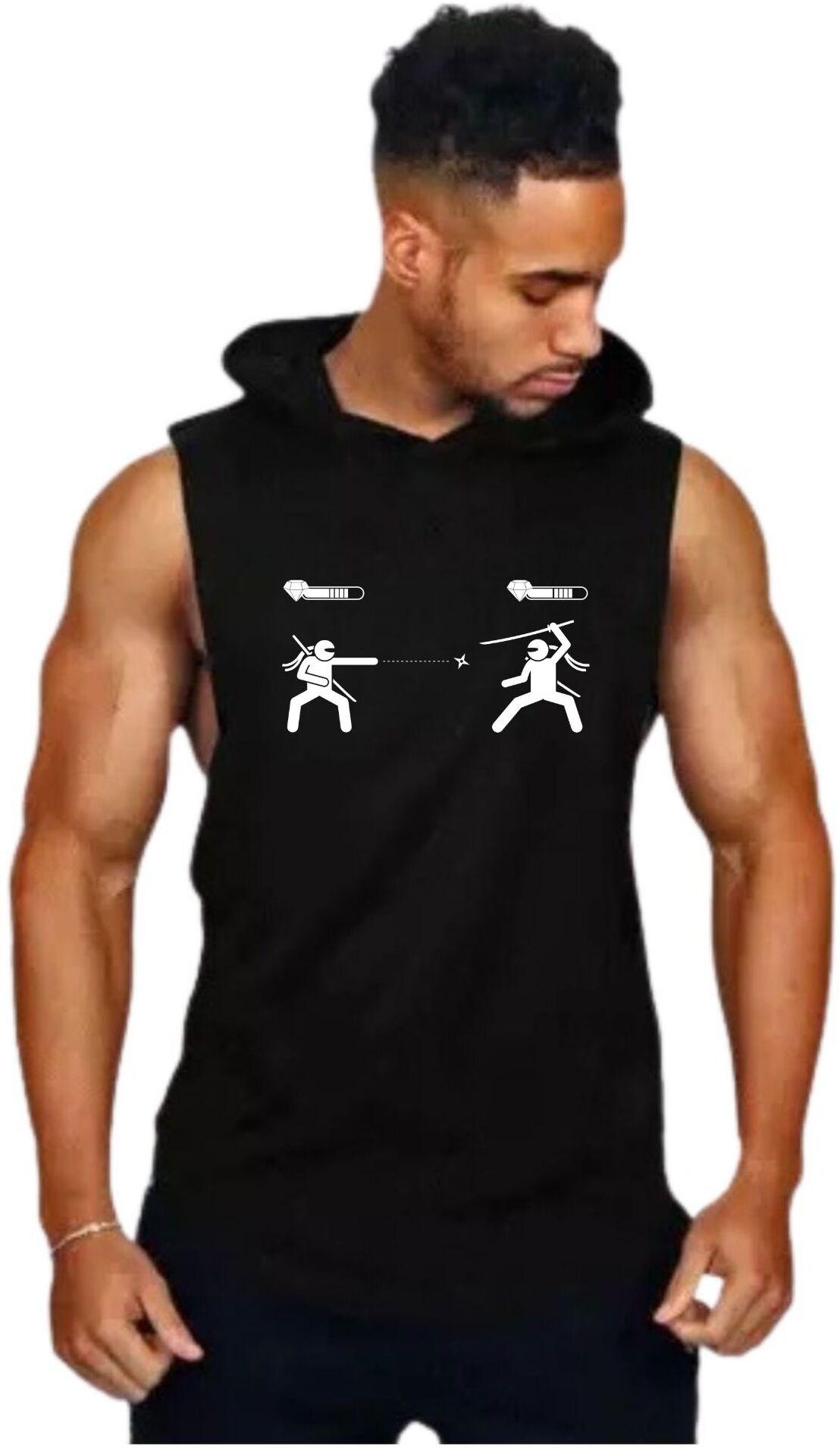 Black Polyester Blend Solid Vest For Men