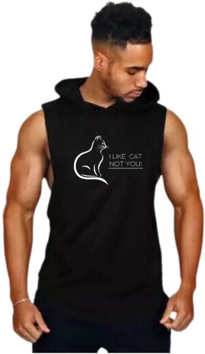 Black Polyester Blend Solid Vest For Men