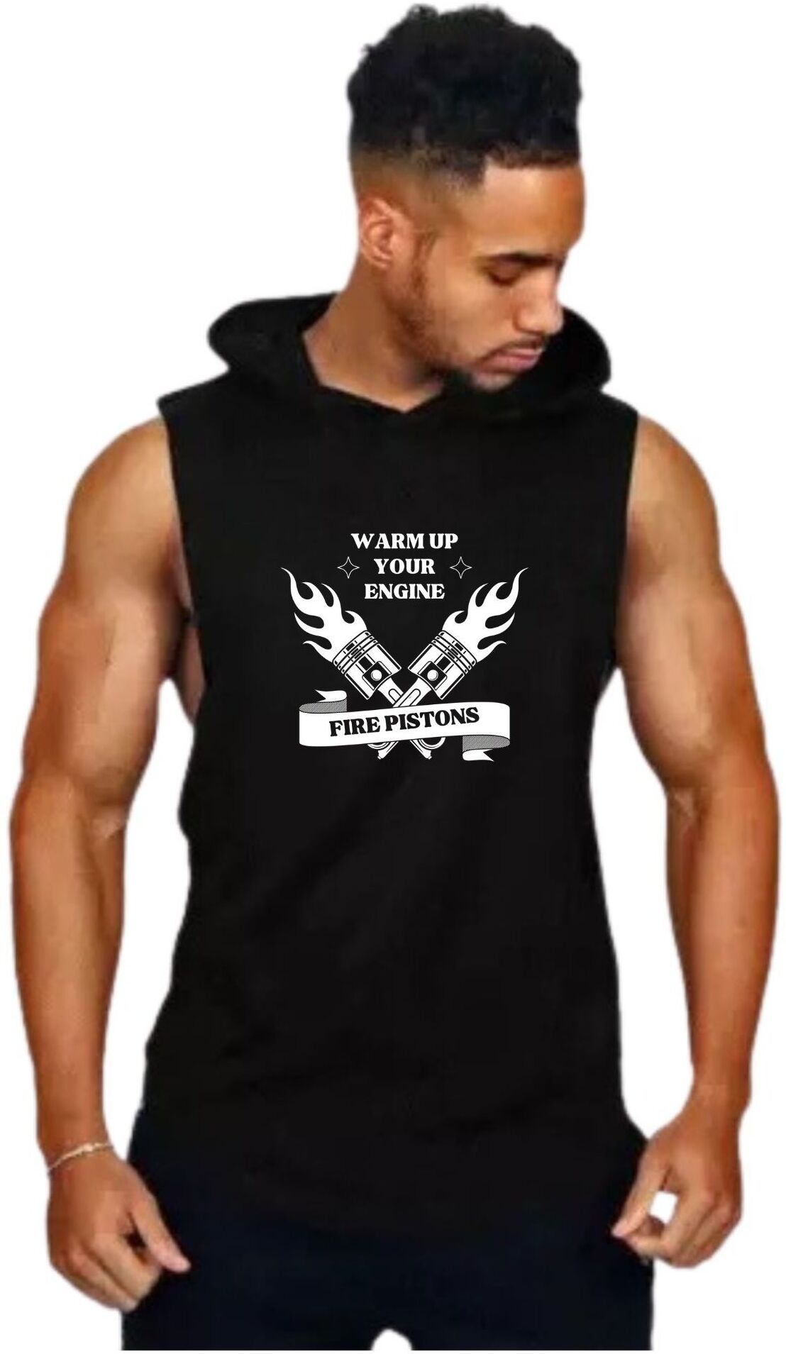 Black Polyester Blend Printed Vest For Men