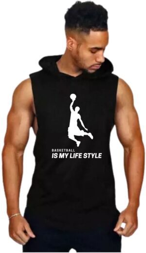 Black Polyester Blend Solid Vest For Men