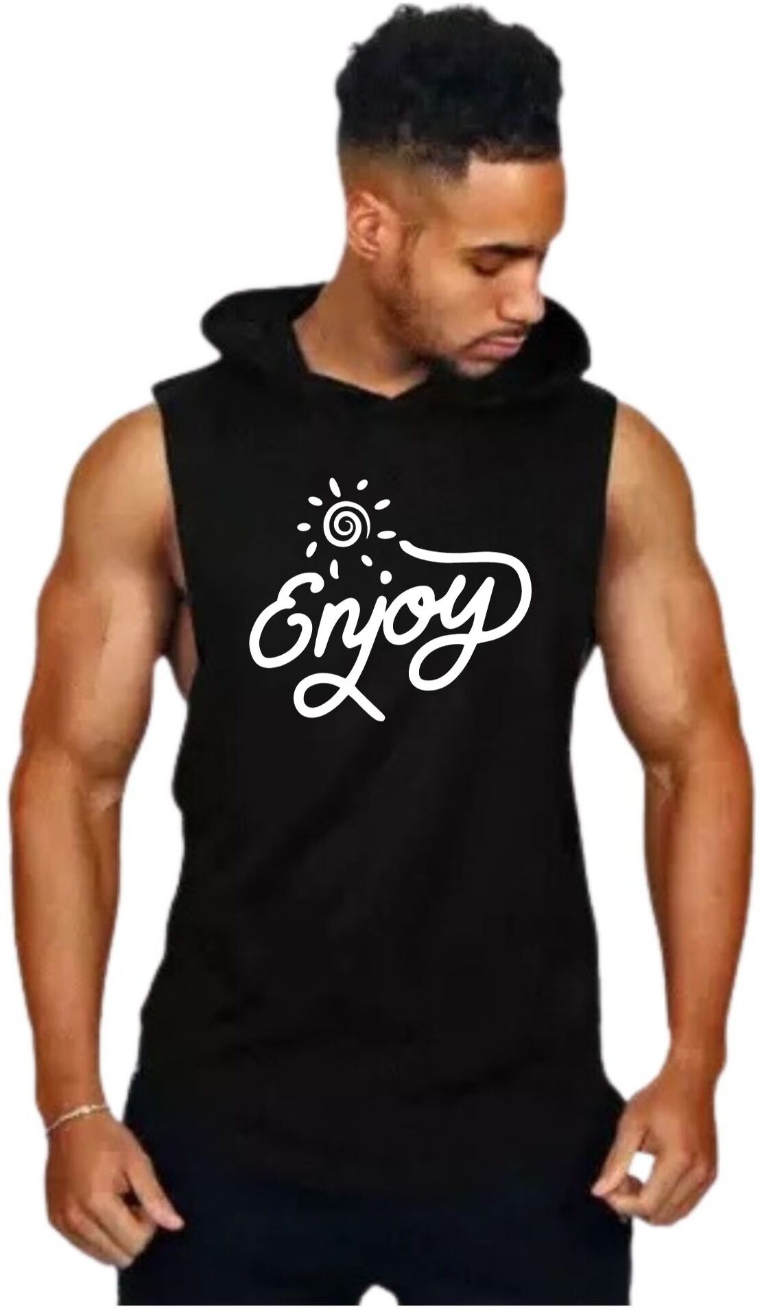 Black Polyester Blend Solid Vest For Men