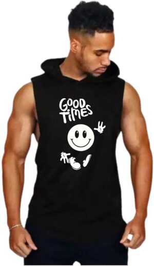 Black Polyester Blend Printed Vest For Men