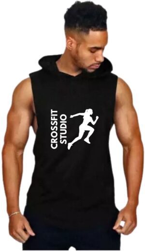 Black Polyester Blend Solid Vest For Men