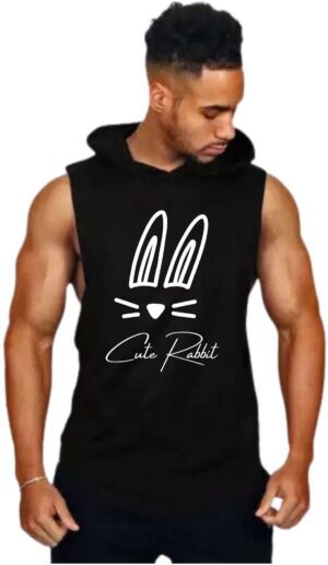 Black Polyester Blend Solid Vest For Men