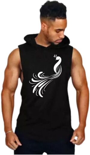 Black Polyester Blend Solid Vest For Men