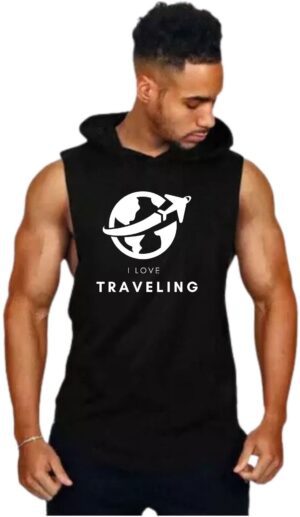 Black Polyester Blend Solid Vest For Men