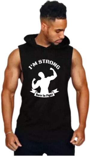 Black Polyester Blend Solid Vest For Men
