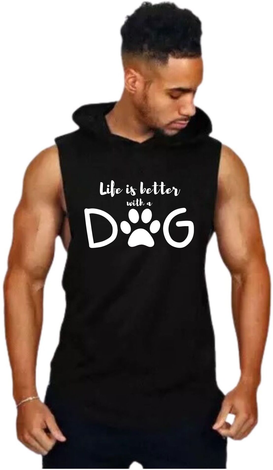 Black Polyester Blend Solid Vest For Men