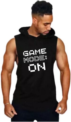 Black Polyester Blend Graphic Print Vest For Men