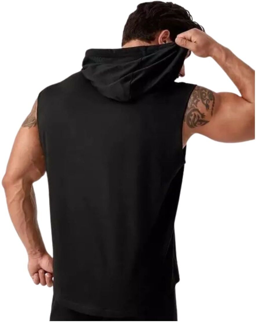 Black Polyester Blend Solid Vest For Men