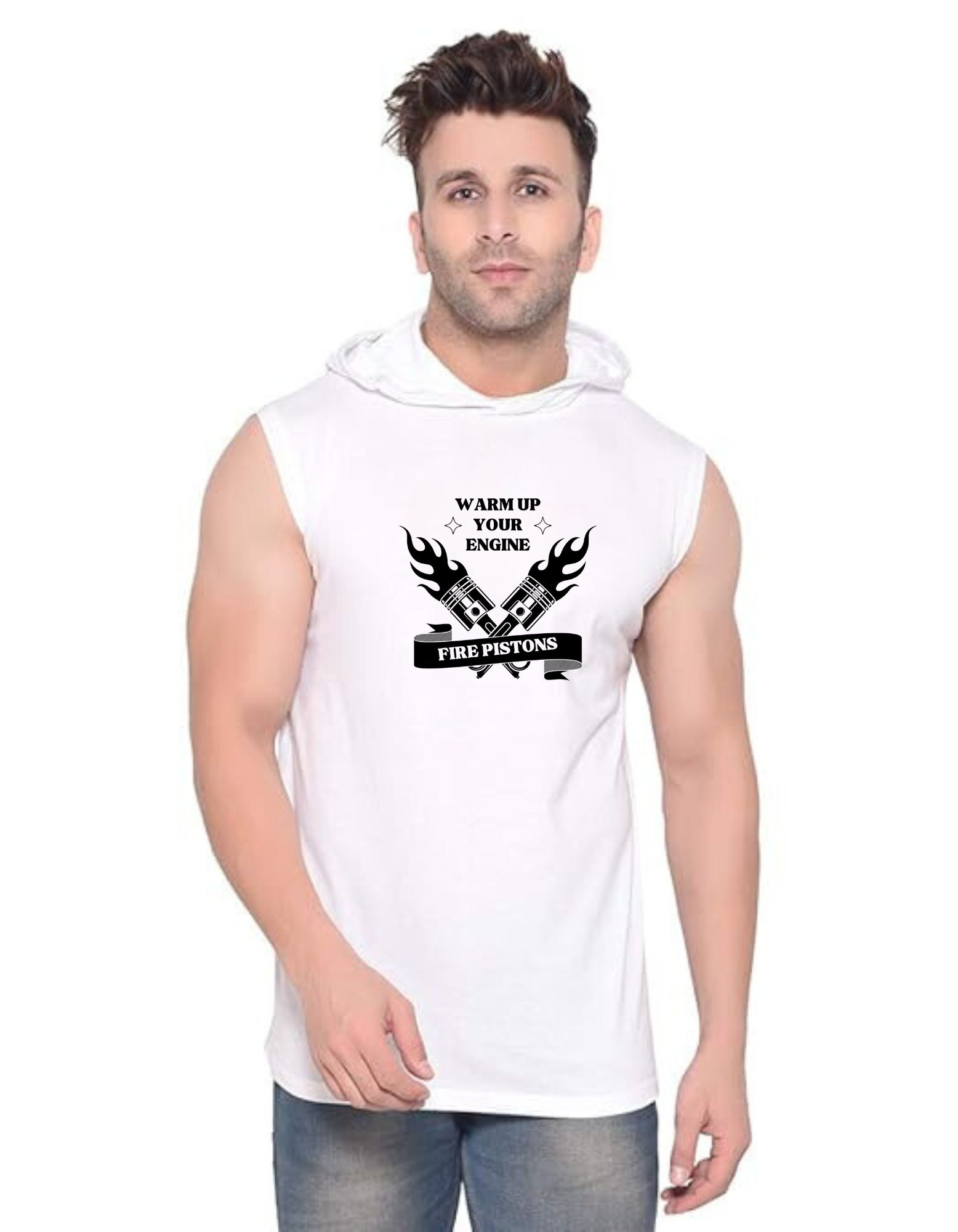 White Polyester Printed Gym Vest For Men