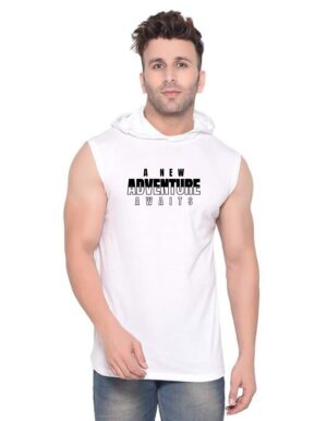White Polyester Printed Gym Vest For Men