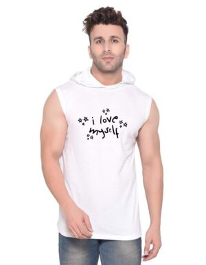 White Polyester Printed Gym Vest For Men