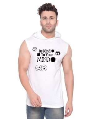 White Polyester Printed Gym Vest For Men