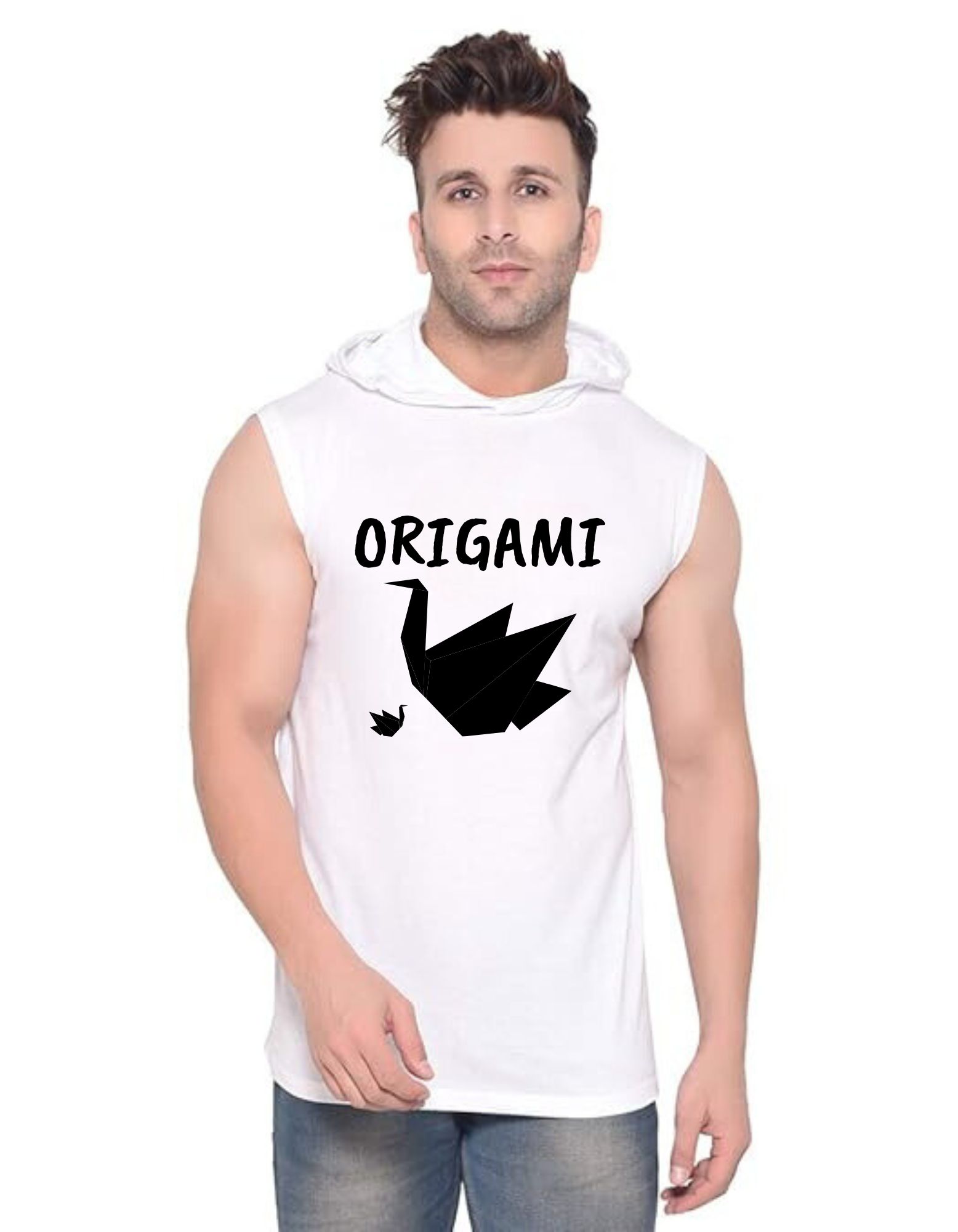 White Polyester Printed Gym Vest For Men