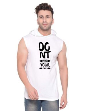 White Polyester Printed Gym Vest For Men