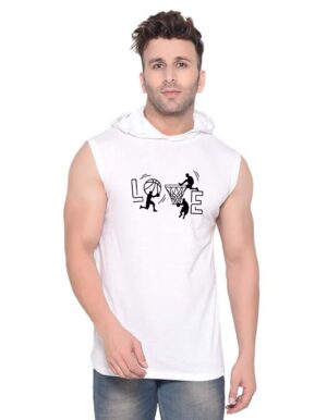 White Polyester Printed Gym Vest For Men